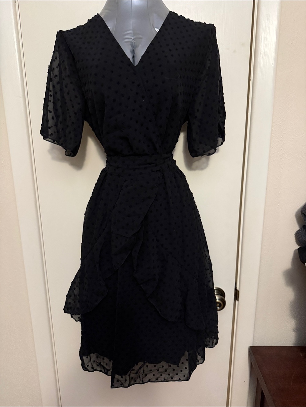 Elings Classic Black Midi Wrap Dress Size Medium NIP